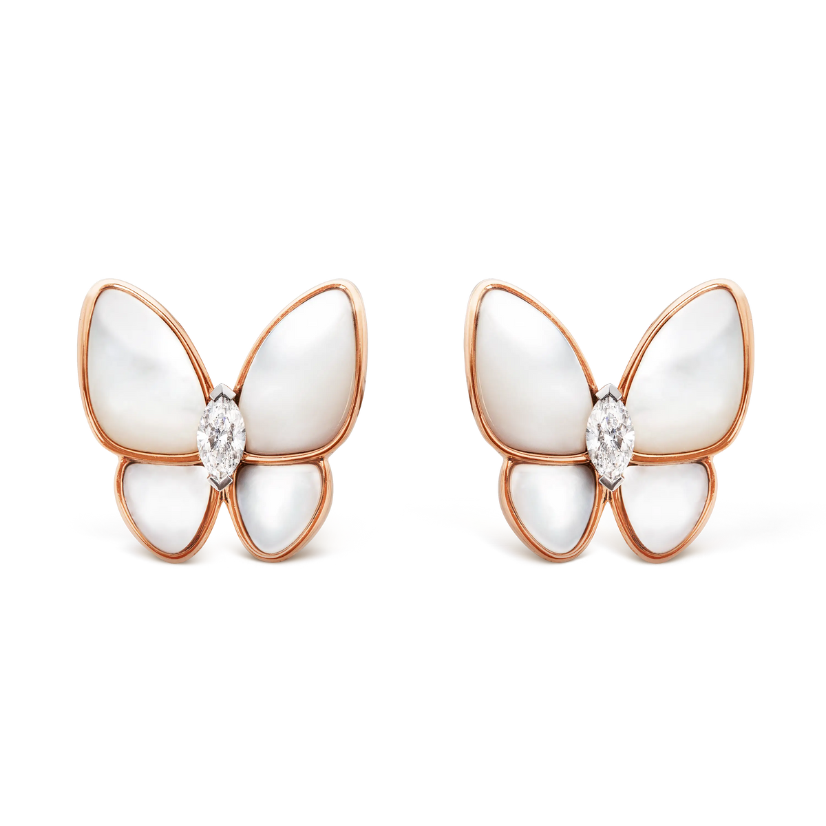 Van Cleef & Arpels Two Butterfly Collection Rose Gold Mother-of-Pearl and Diamond Butterfly Earrings