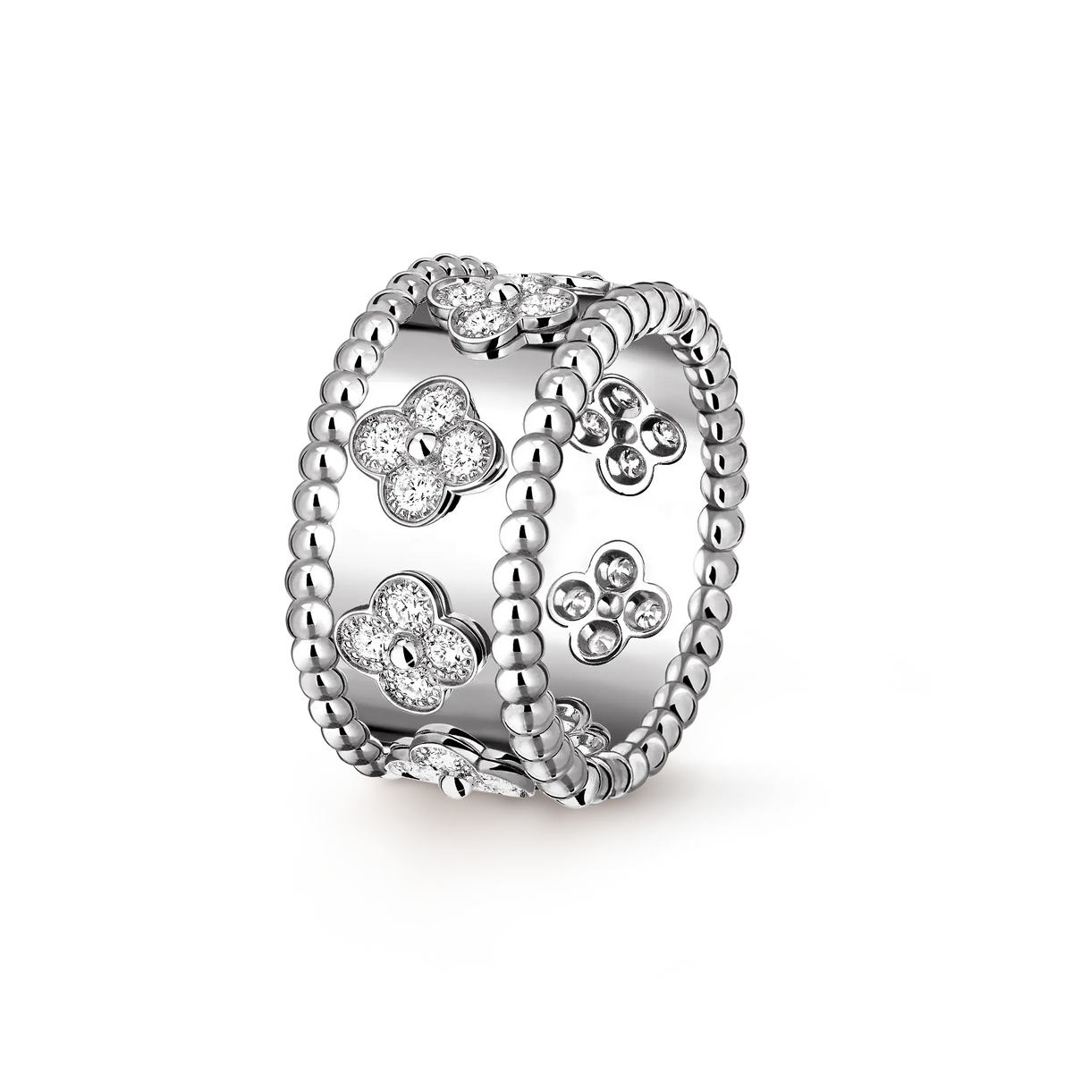 Van Cleef & Arpels Perlée Clovers collection wide four-leaf clover ring