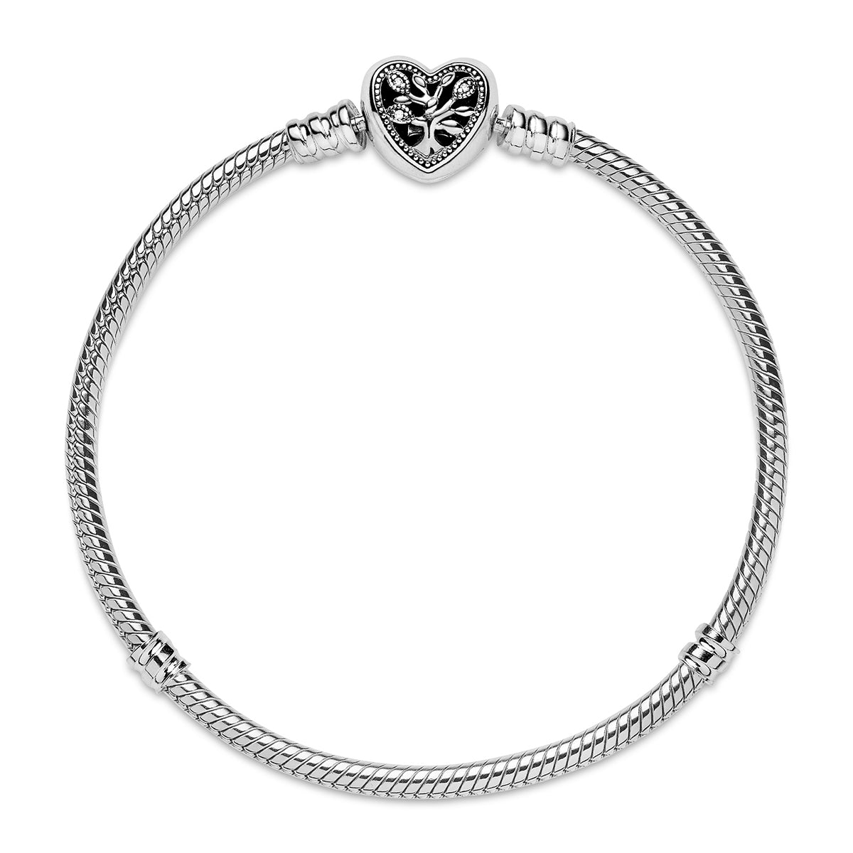 Pandora Moments Family Tree Heart Clasp Snake Chain Bracelet