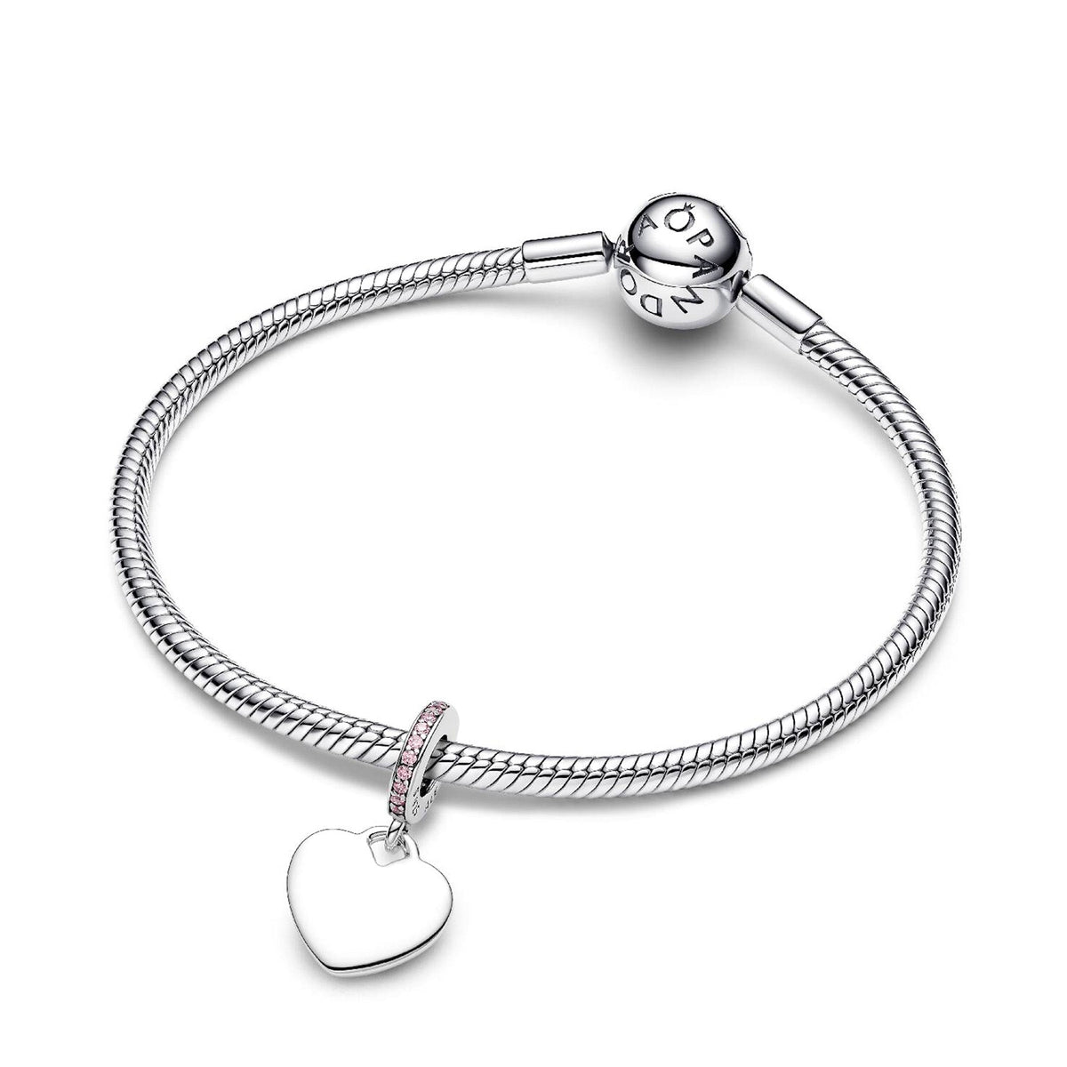 Pandora Engravable Heart Pink Stone Dangle Charm