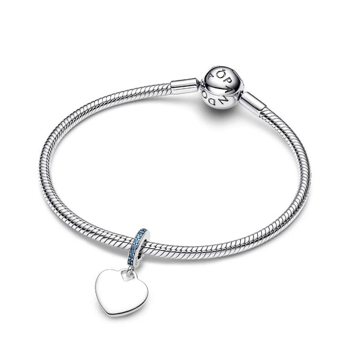 Pandora Engravable Heart Blue Stone Dangle Charm