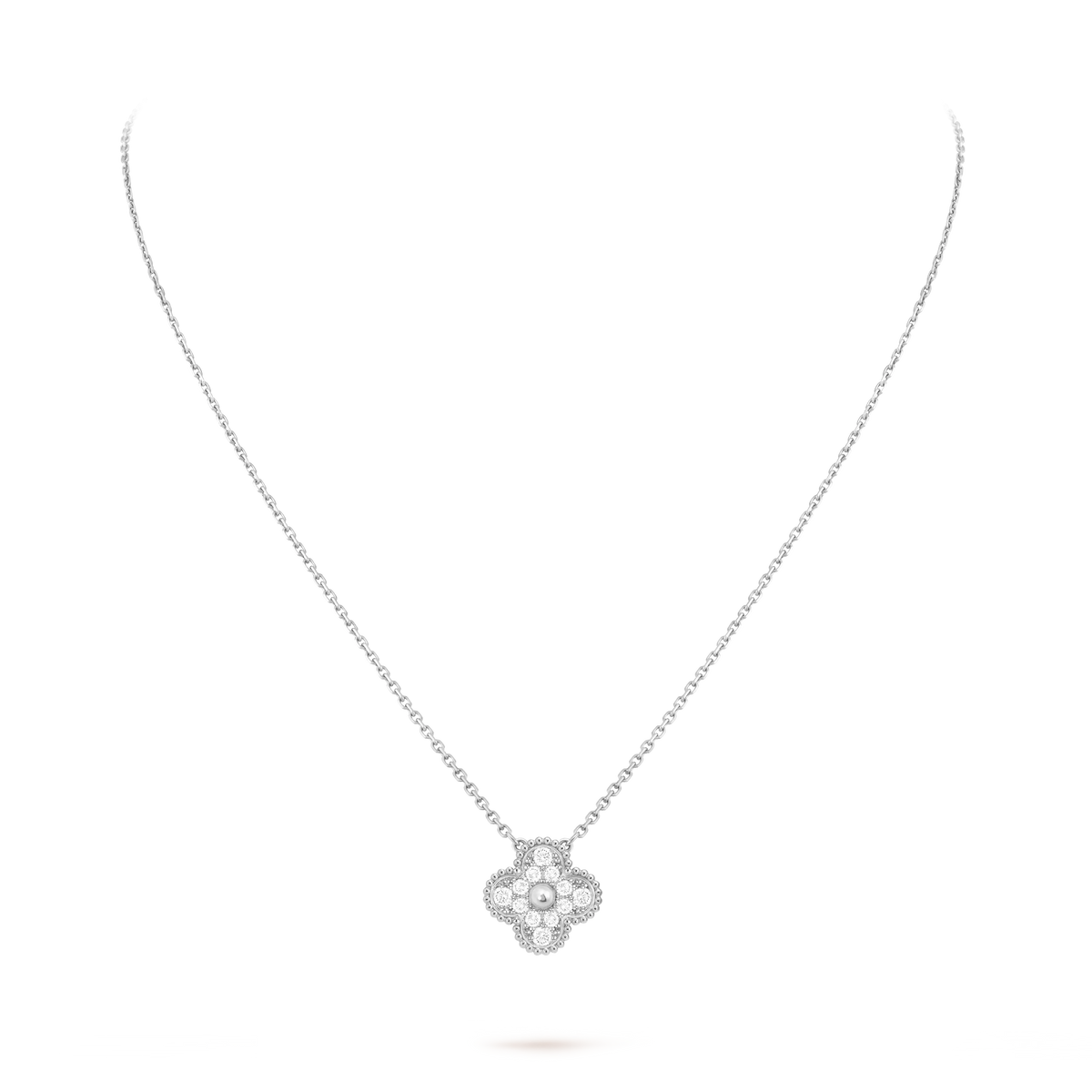 Van Cleef & Arpels Vintage Alhambra collection full diamond four-leaf clover necklace