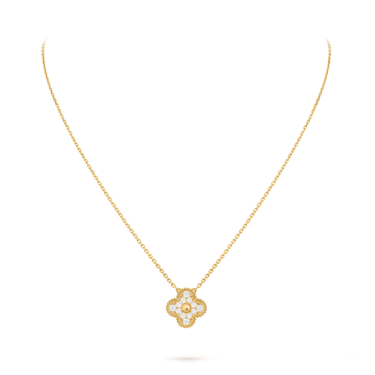 Van Cleef & Arpels Vintage Alhambra collection full diamond four-leaf clover necklace