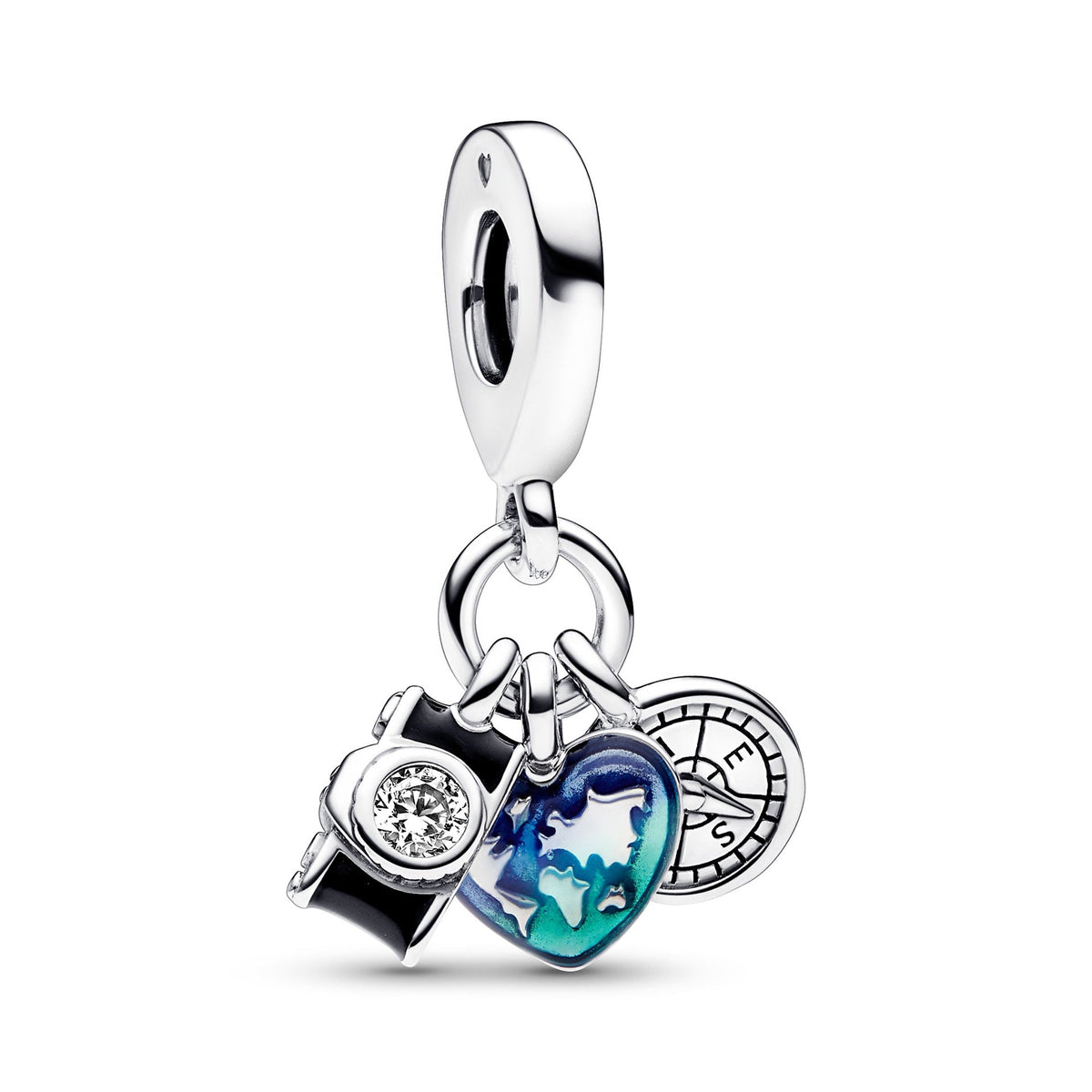 Camera, Heart & Compass Triple Dangle Charm