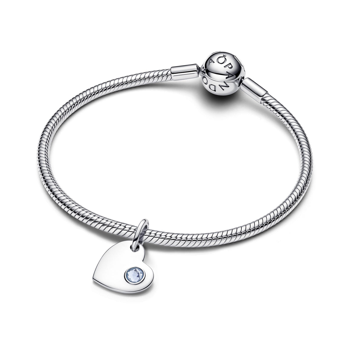Pandora March Engravable Heart Aqua Blue Stone Dangle Charm