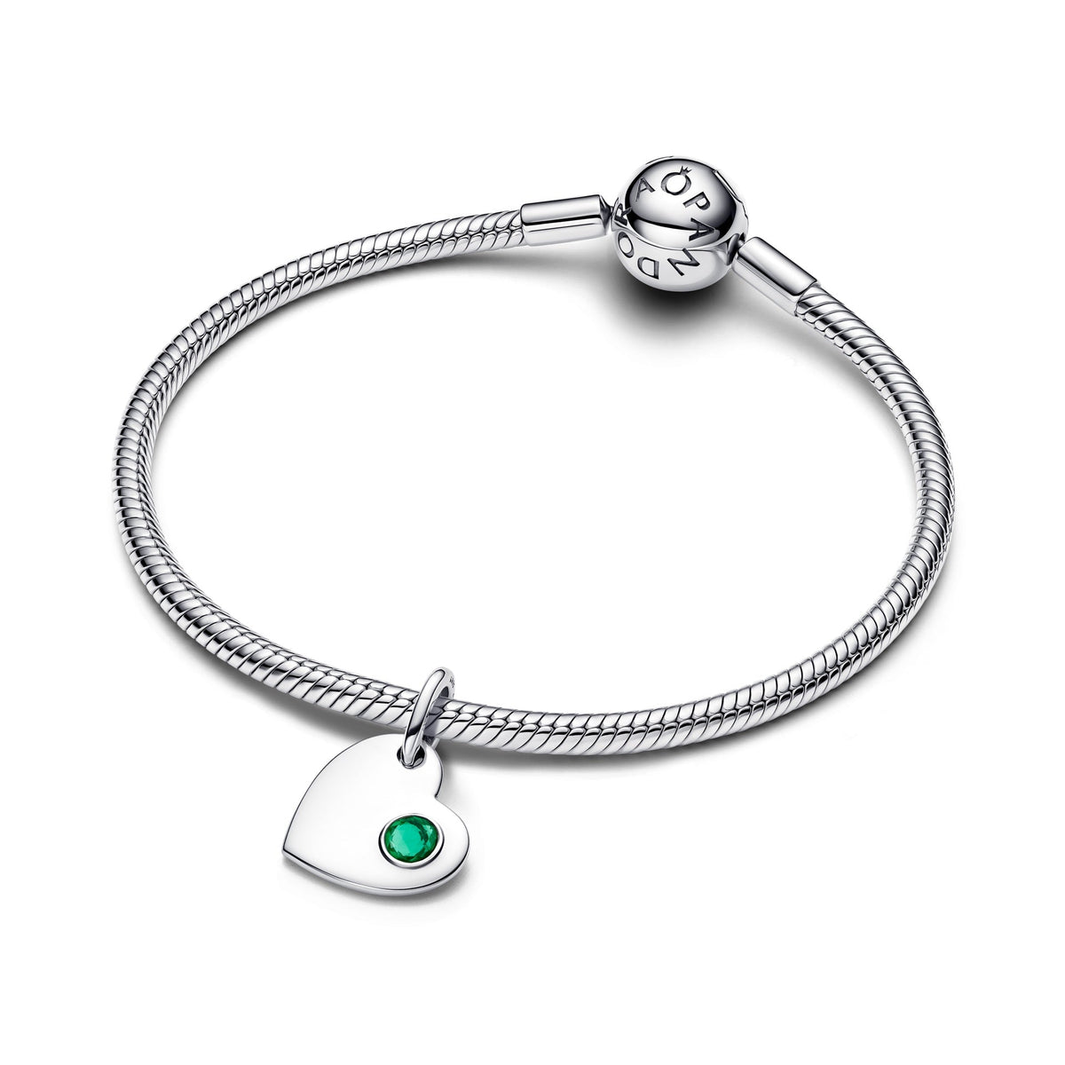 Pandora May Engravable Heart Green Stone Dangle Charm
