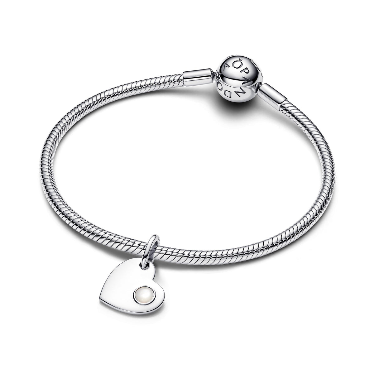Pandora June Engravable Heart White Stone Dangle Charm