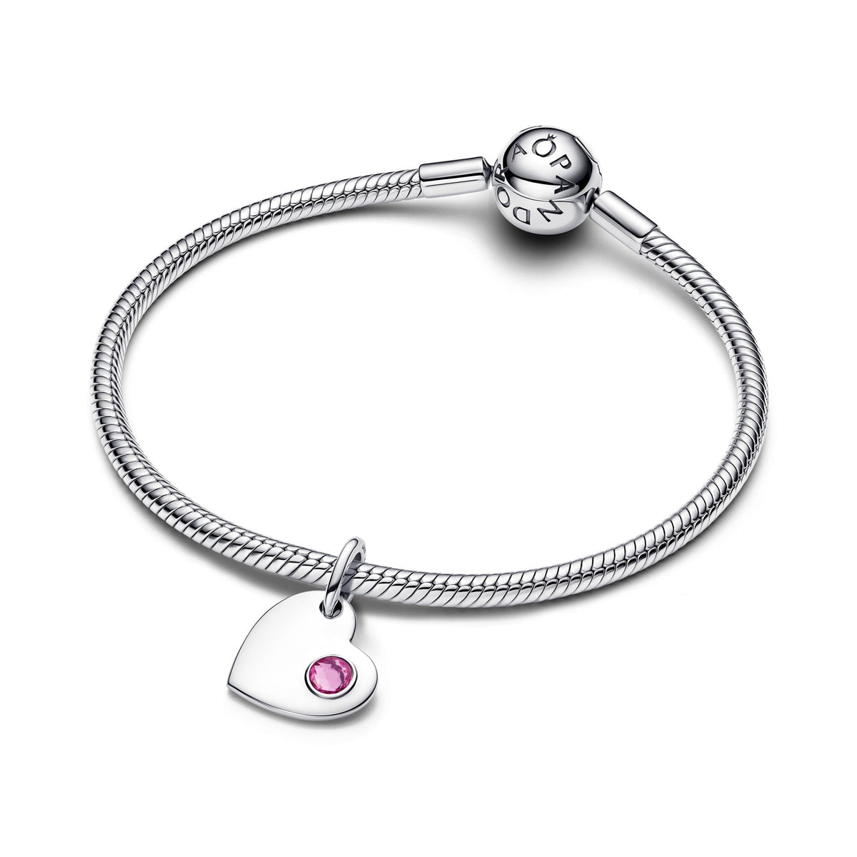 Pandora October Engravable Heart Pink Stone Dangle Charm