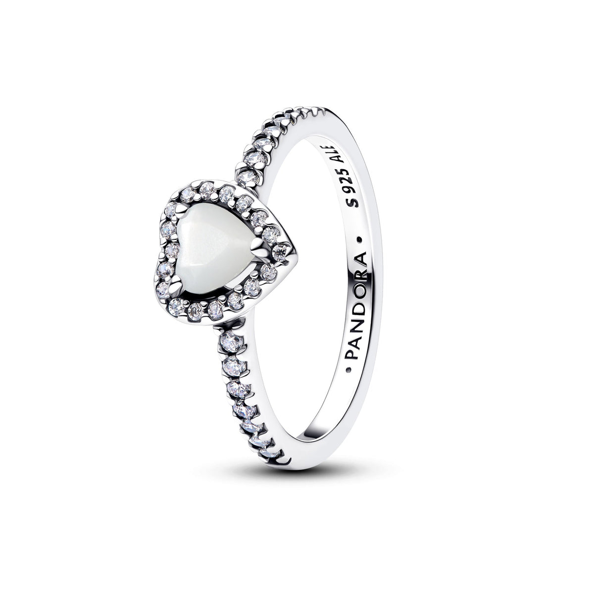Pandora Elevated White Heart Ring