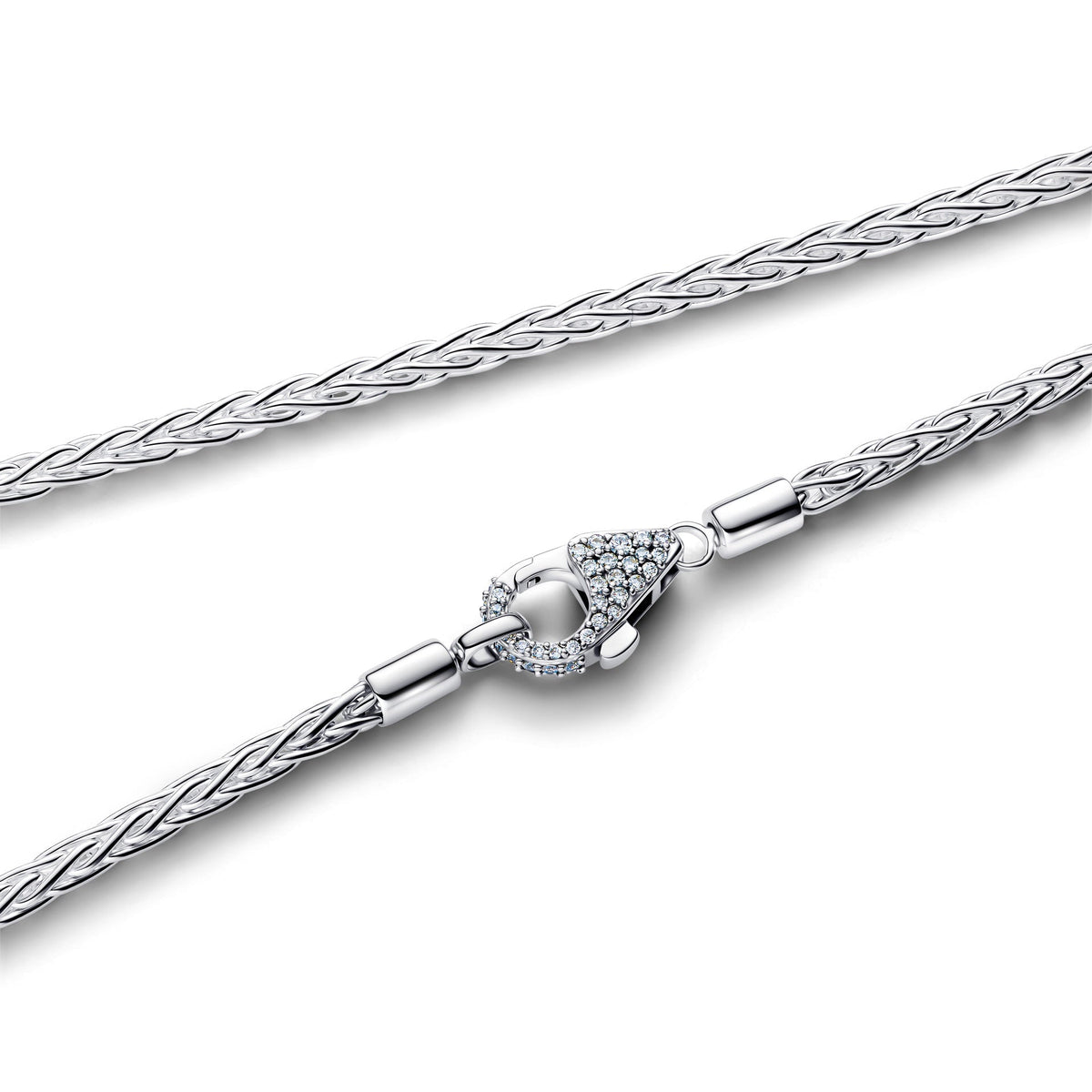 Pandora Pavé Clasp Foxtail Chain Charm Necklace
