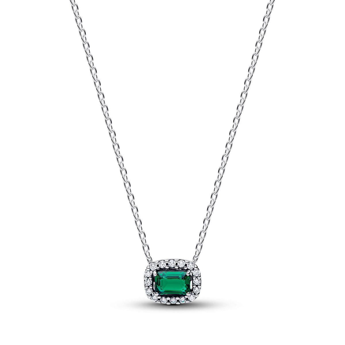Pandora Rectangular Sparkling Green Halo Pendant Necklace