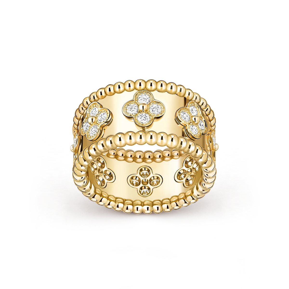 Van Cleef & Arpels Perlée Clovers collection wide four-leaf clover ring