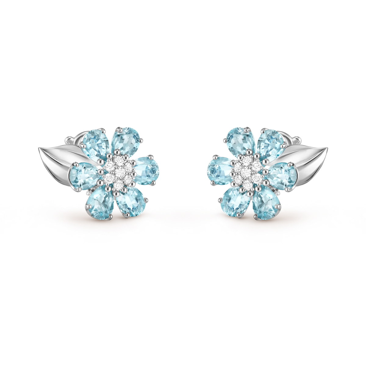 Van Cleef & Arpels Fleurs d’Hawaï Collection Aquamarine and Diamond Flower Earrings