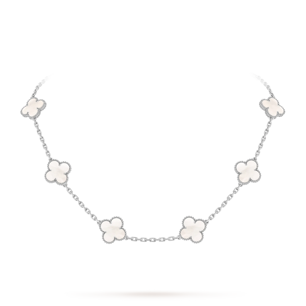 Van Cleef & Arpels Vintage Alhambra Collection White Mother-of-Pearl Four-Leaf Clover Long Necklace