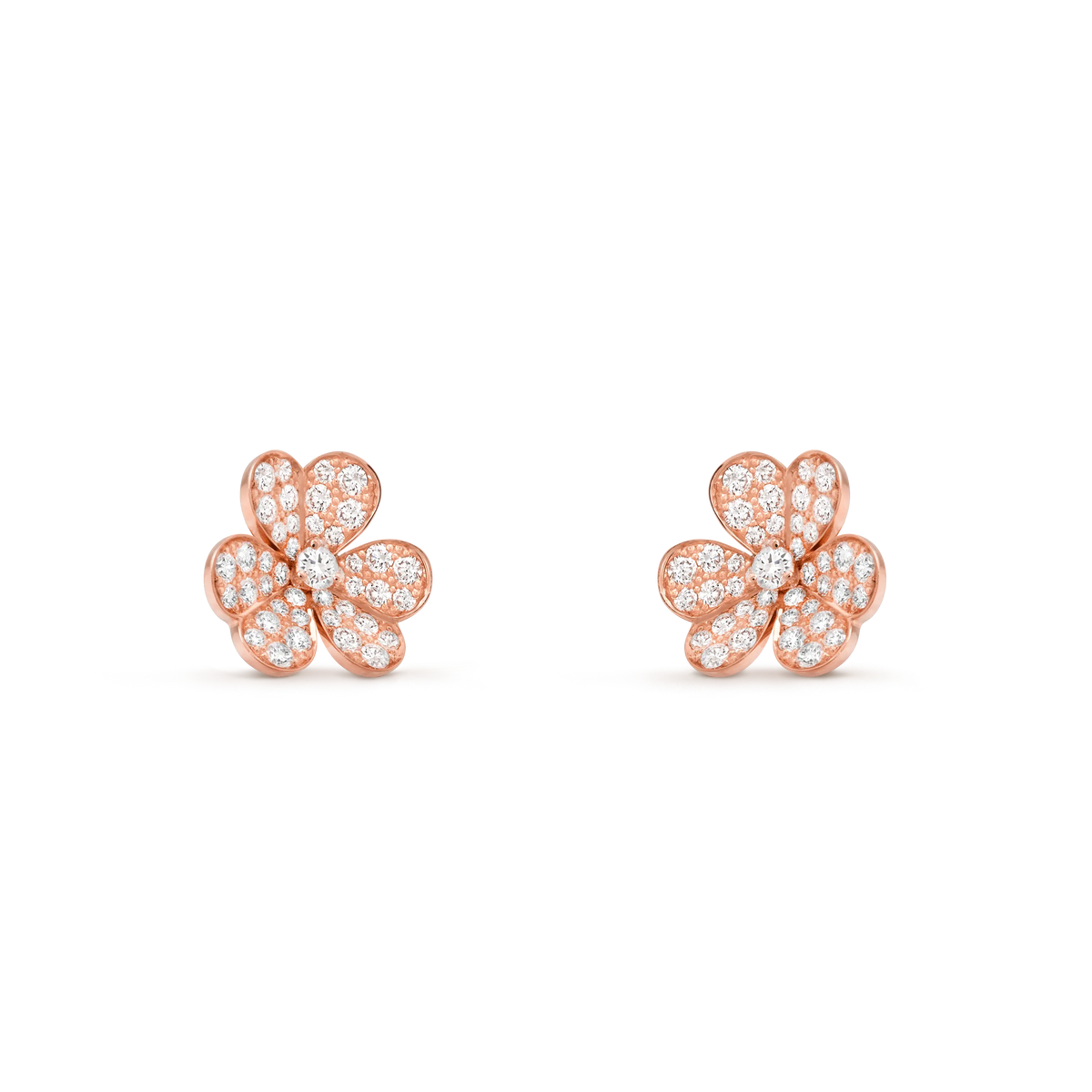 Van Cleef & Arpels Frivole Collection Full Diamond Three-Petal Flower Earrings