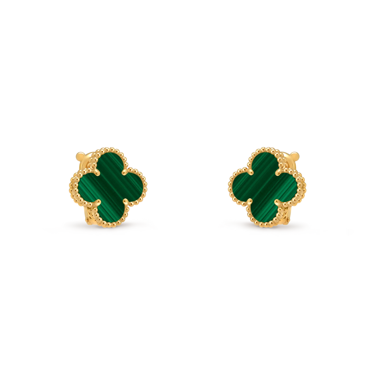Van Cleef & Arpels Vintage Alhambra Collection Gold Malachite Four-Leaf Clover Earrings
