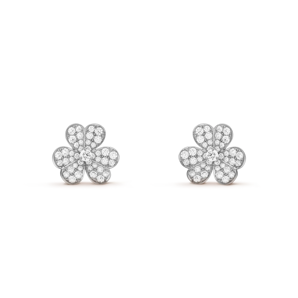 Van Cleef & Arpels Frivole Collection Full Diamond Three-Petal Flower Earrings
