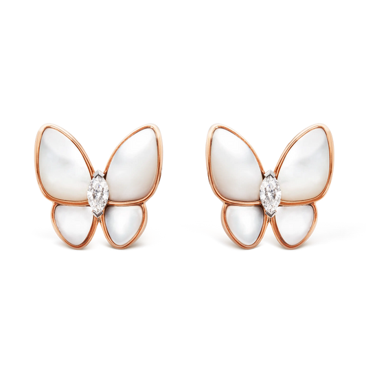 Van Cleef & Arpels Two Butterfly Collection Rose Gold Mother-of-Pearl and Diamond Butterfly Earrings