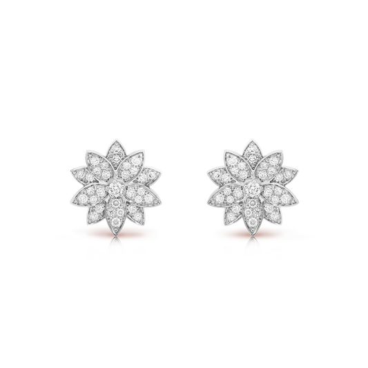 Van Cleef & Arpels Lotus Collection 18K White Gold Lotus Earrings Full of Diamonds