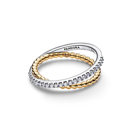 Pandora Crossover Beads & Pavé Double Band Ring