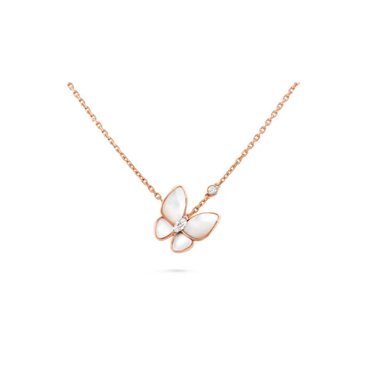 Van Cleef & Arpels Two Butterfly necklace featuring white mother-of-pearl and diamonds.