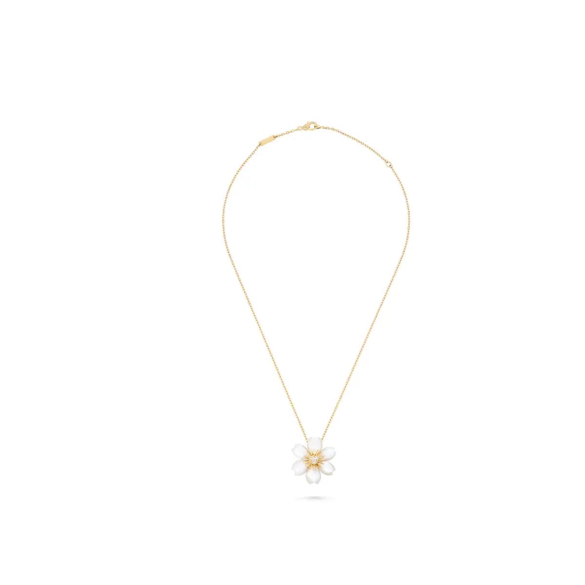 Van Cleef & Arpels Rose de Noël collection mini pendant with mother-of-pearl and diamonds