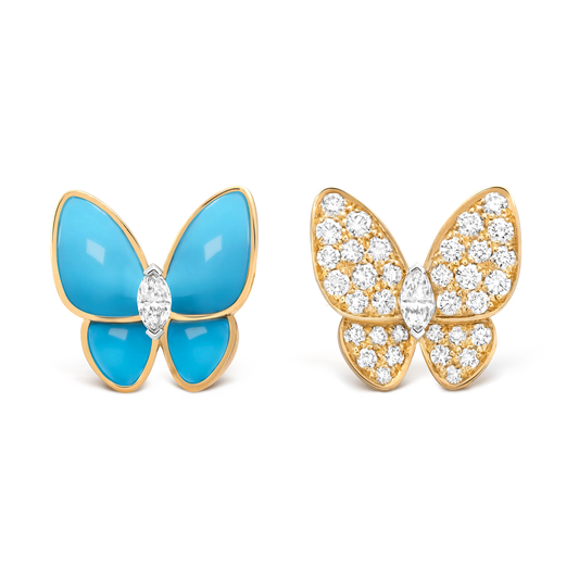 Van Cleef & Arpels Two Butterfly Collection Asymmetrical Butterfly Earrings
