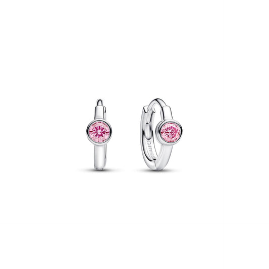 Pandora Era Bezel Sterling Silver Pink Lab-grown Diamond Huggie Earrings