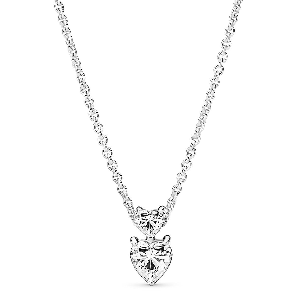 Pandora Double Heart Pendant Sparkling Collier Necklace
