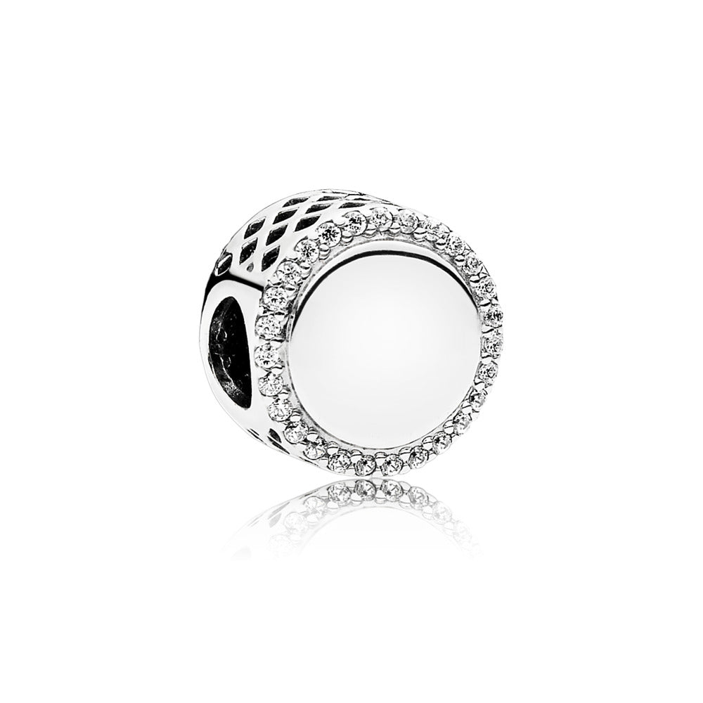 Pandora Engravable Silver Button w/ CZ Charm