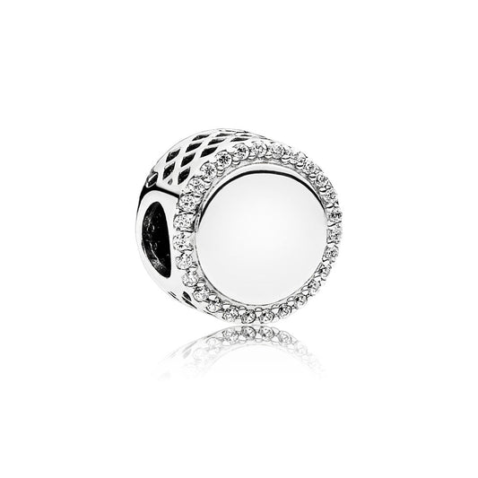 Pandora Engravable Silver Button w/ CZ Charm