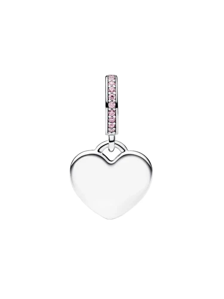 Pandora Engravable Heart Pink Stone Dangle Charm