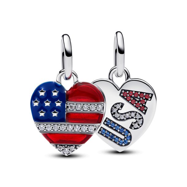 Pandora Engravable USA Hearts Splittable Dangle