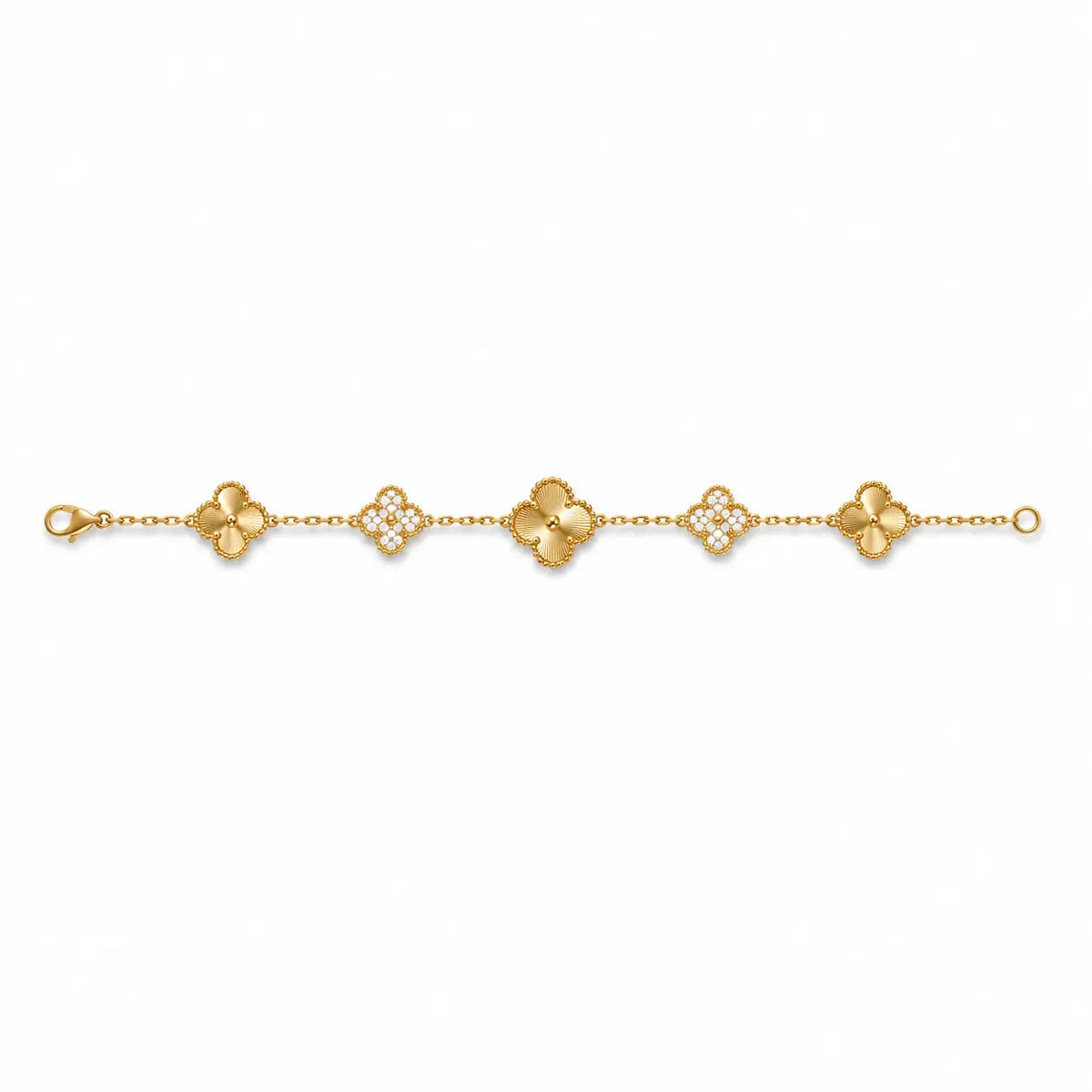 Van Cleef & Arpels Alhambra 5-Motif Bracelet with Guilloché and Diamond Accents