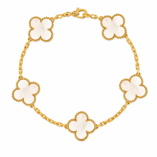 Van Cleef & Arpels Vintage Alhambra 5-motif bracelet in white mother-of-pearl