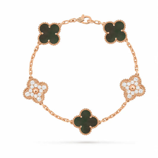 Van Cleef & Arpels Vintage Alhambra 5-motif bracelet in grey mother-of-pearl and diamonds