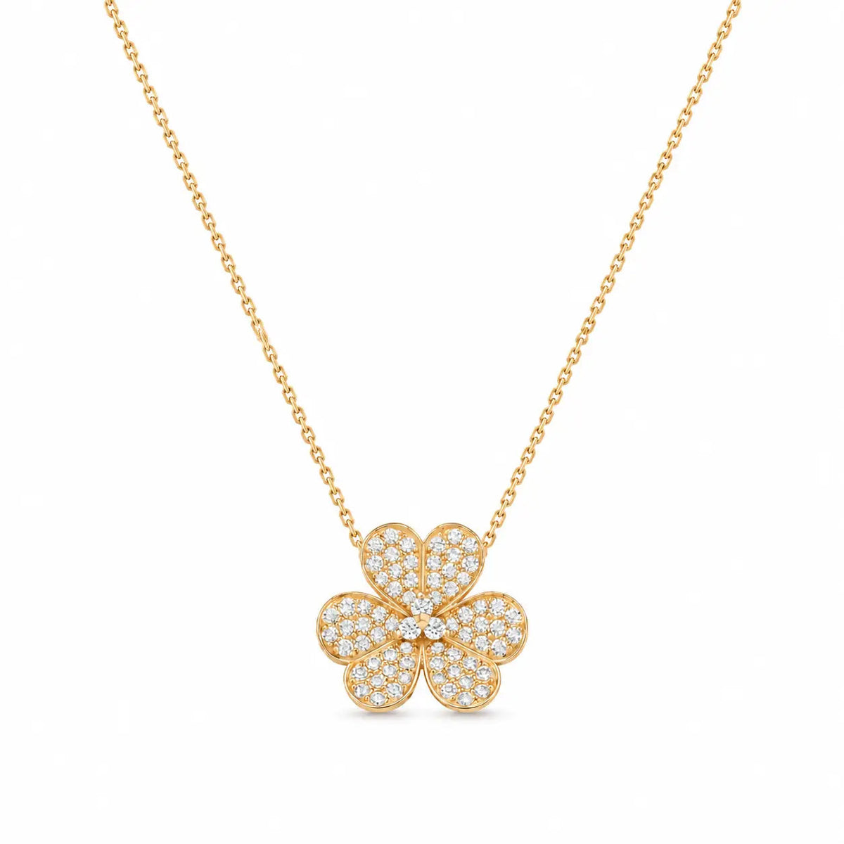 Van Cleef & Arpels Frivole collection pavé-diamond clover necklace
