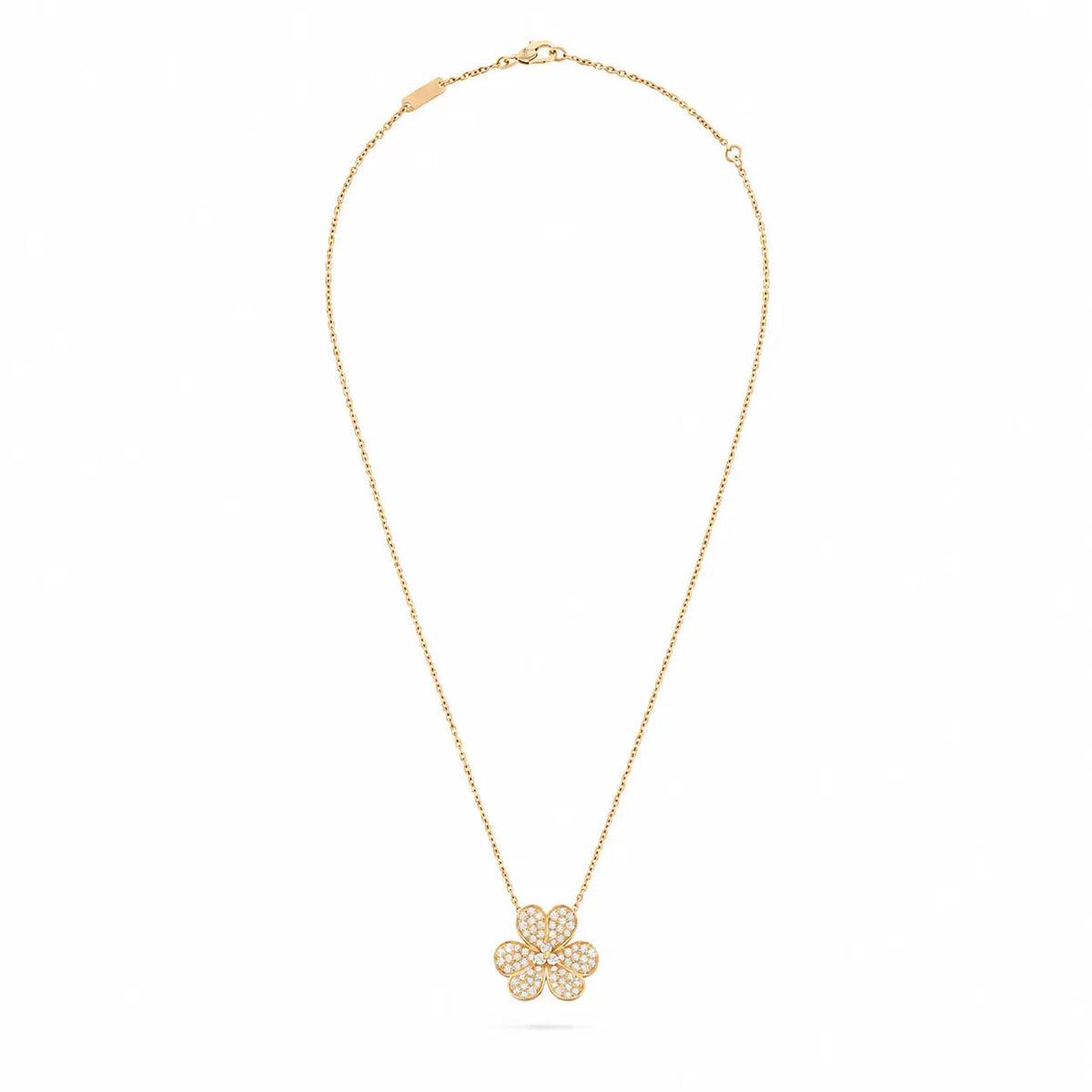 Van Cleef & Arpels Frivole collection pavé-diamond clover necklace