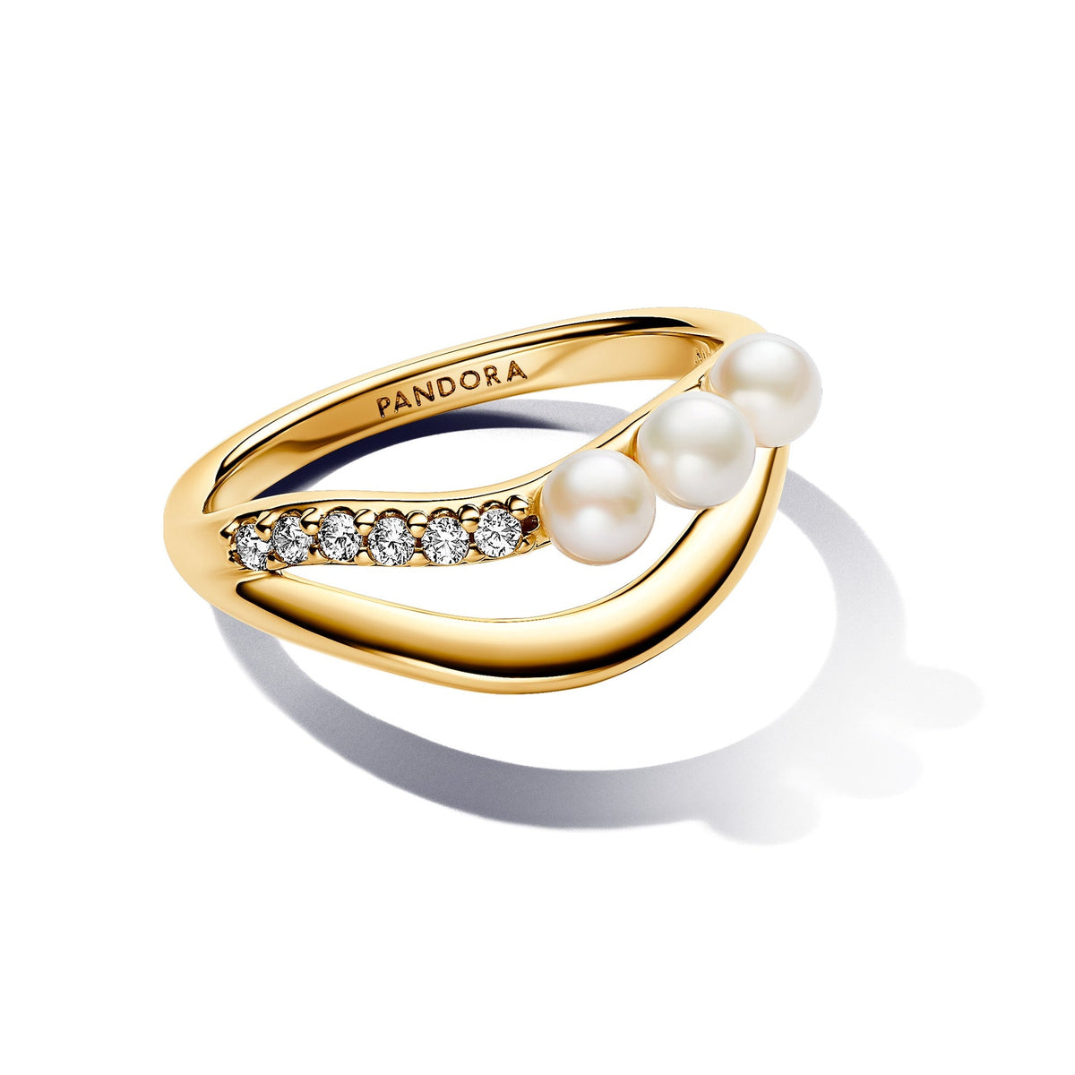 Pandora Treated Freshwater Cultured Pearl & Organically Shaped Double Band Ring