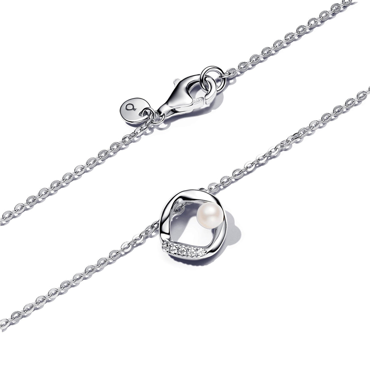 Pandora Organically Shaped Pavé Circle & Treated Freshwater Cultured Pearl Collier Necklace
