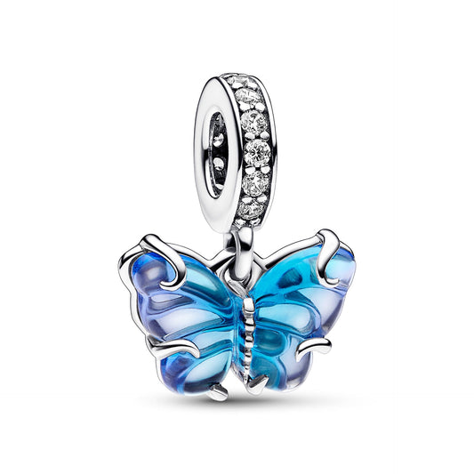 Blue Murano Glass Butterfly Dangle Charm
