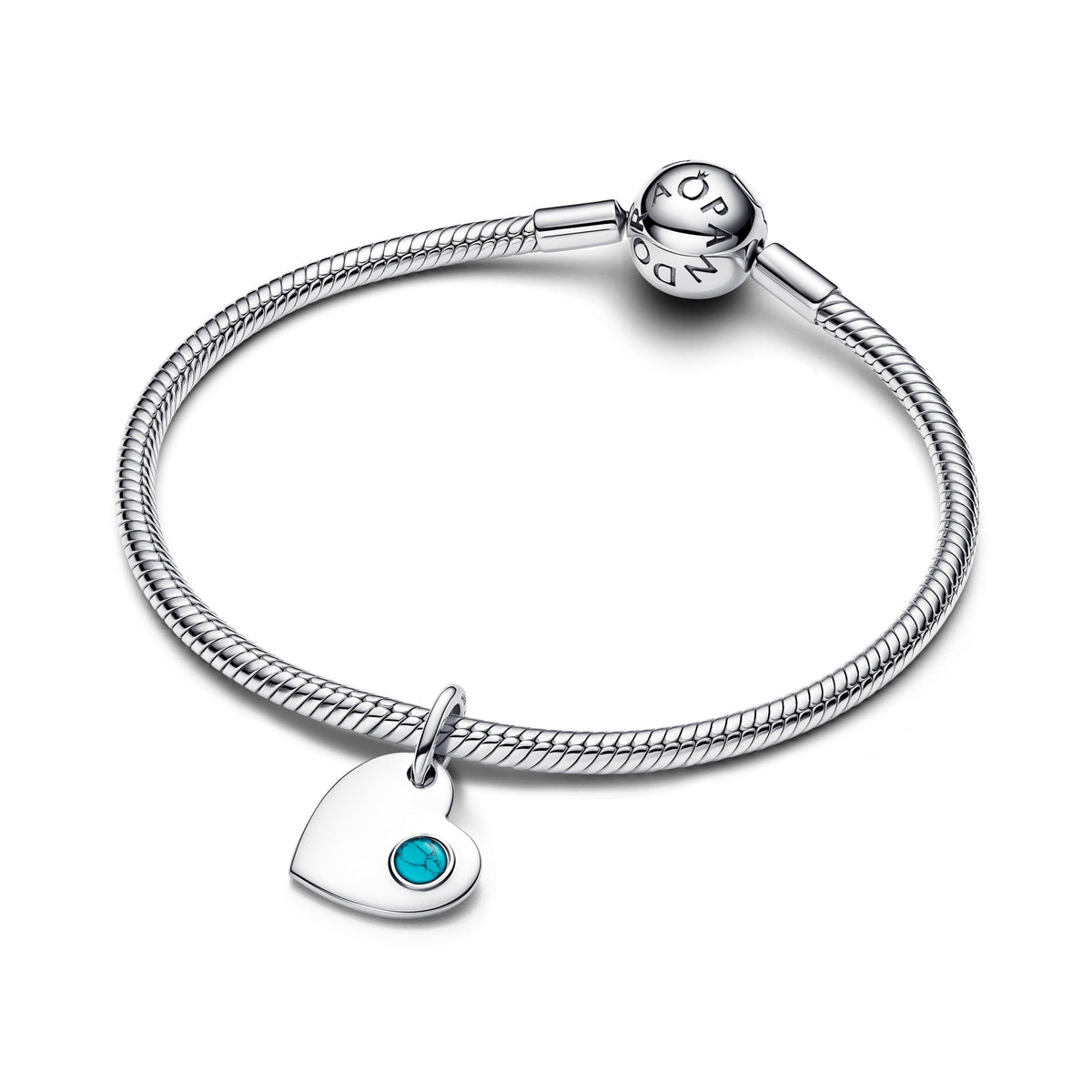 Pandora December Engravable Heart Turquoise Blue Stone Dangle Charm