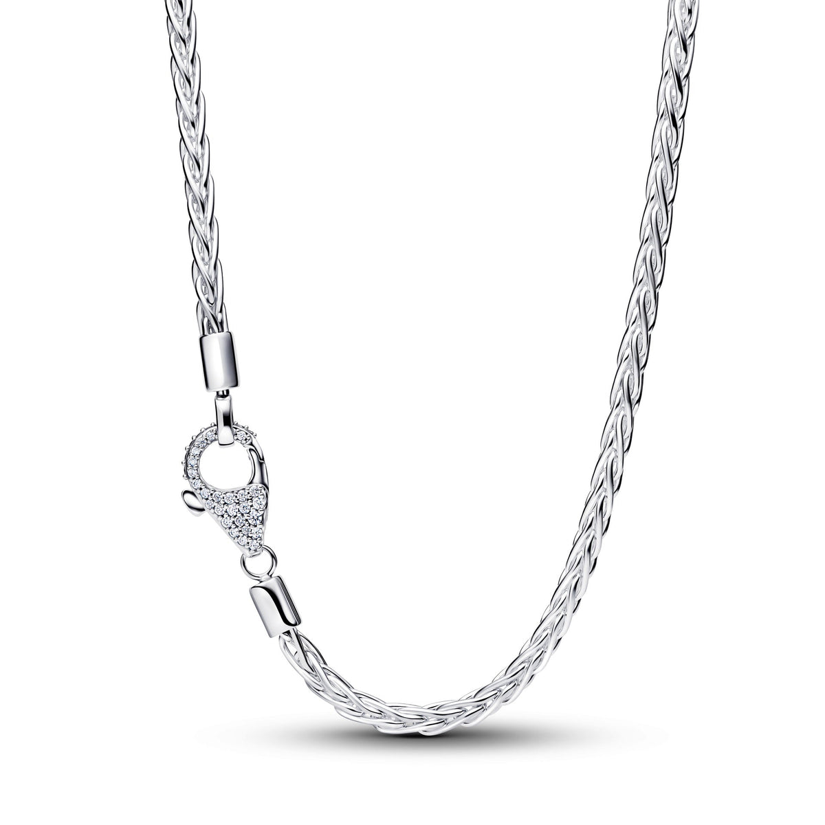 Pandora Pavé Clasp Foxtail Chain Charm Necklace