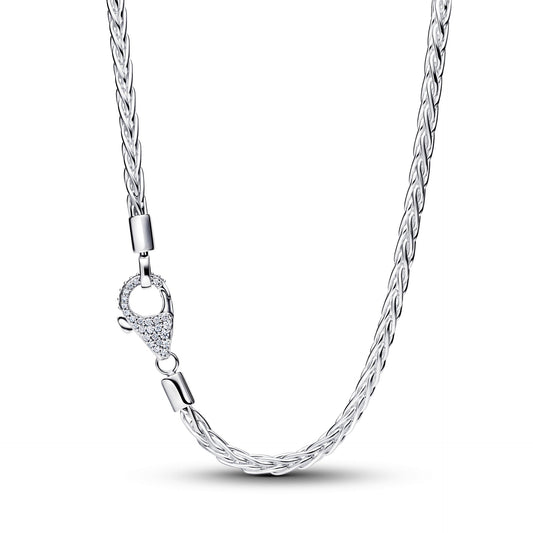 Pandora Pavé Clasp Foxtail Chain Charm Necklace