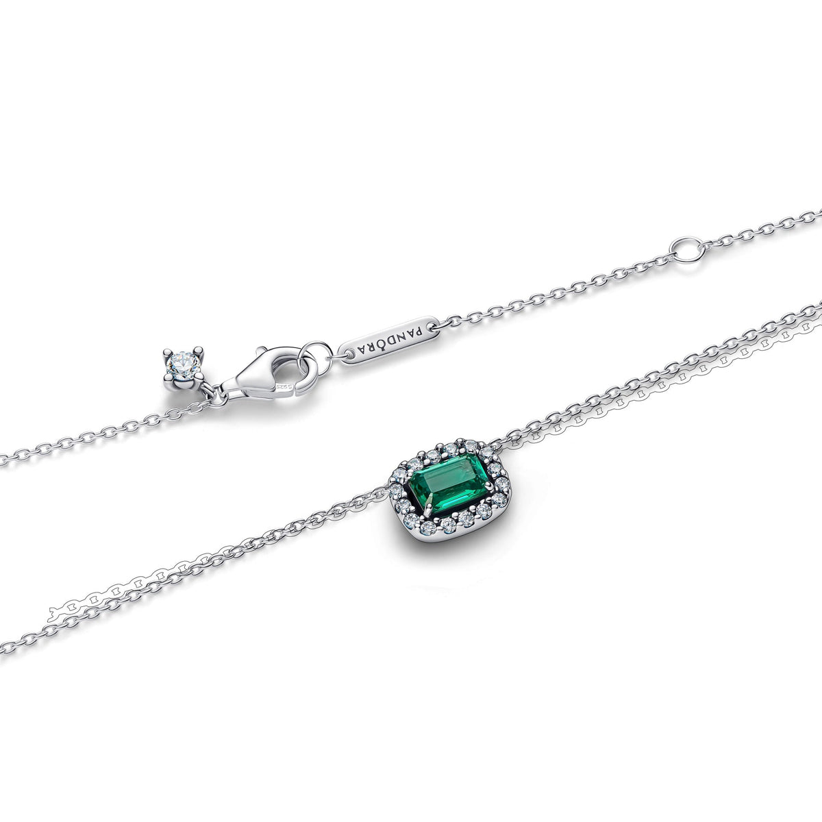 Pandora Rectangular Sparkling Green Halo Pendant Necklace