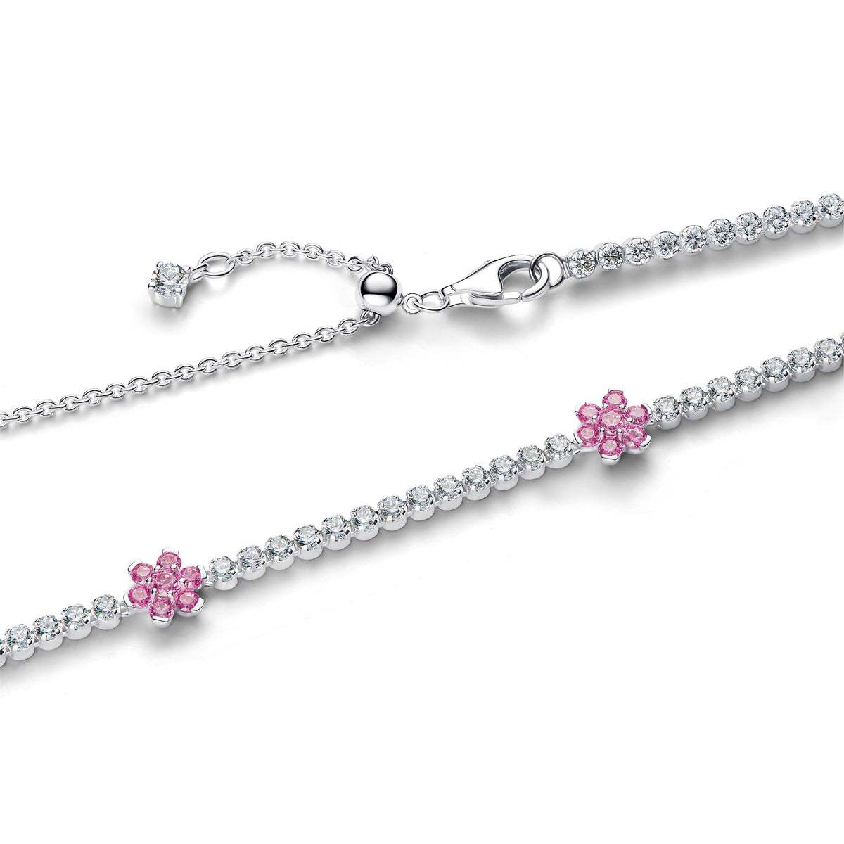 Pandora Pink Flower Tennis Necklace