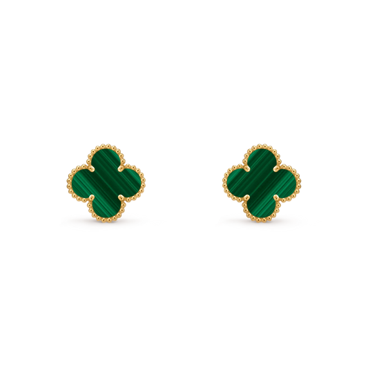 Van Cleef & Arpels Vintage Alhambra Collection Malachite Four-Leaf Clover Earrings