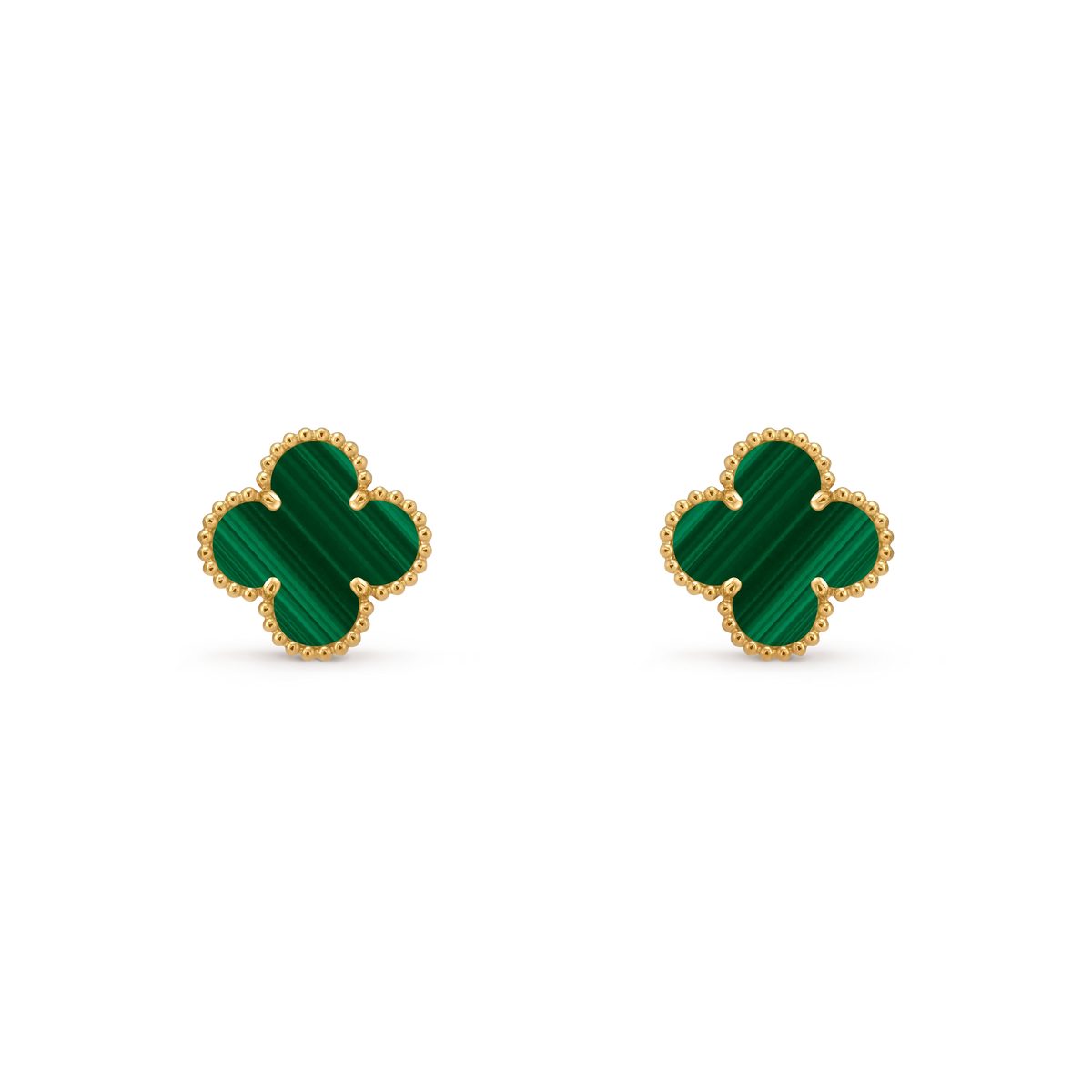 Van Cleef & Arpels Vintage Alhambra Collection Gold Malachite Four-Leaf Clover Earrings