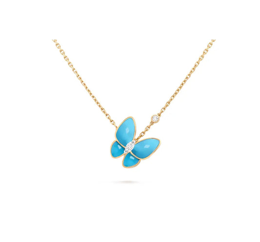 Van Cleef & Arpels Two Butterfly turquoise and diamond butterfly necklace