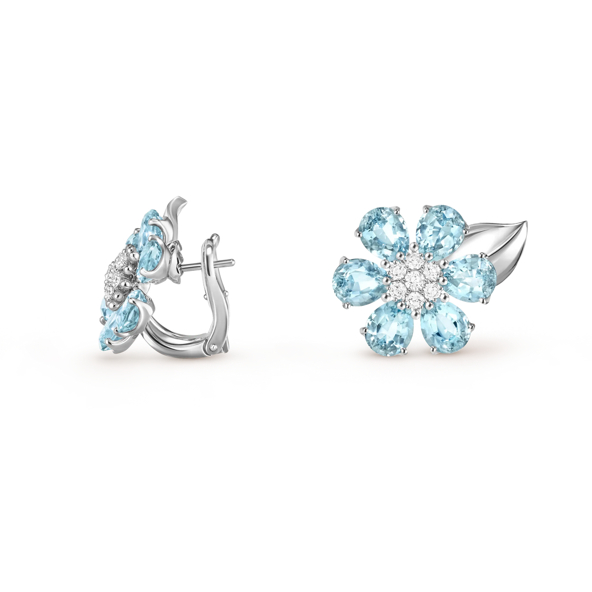 Van Cleef & Arpels Fleurs d’Hawaï Collection Aquamarine and Diamond Flower Earrings